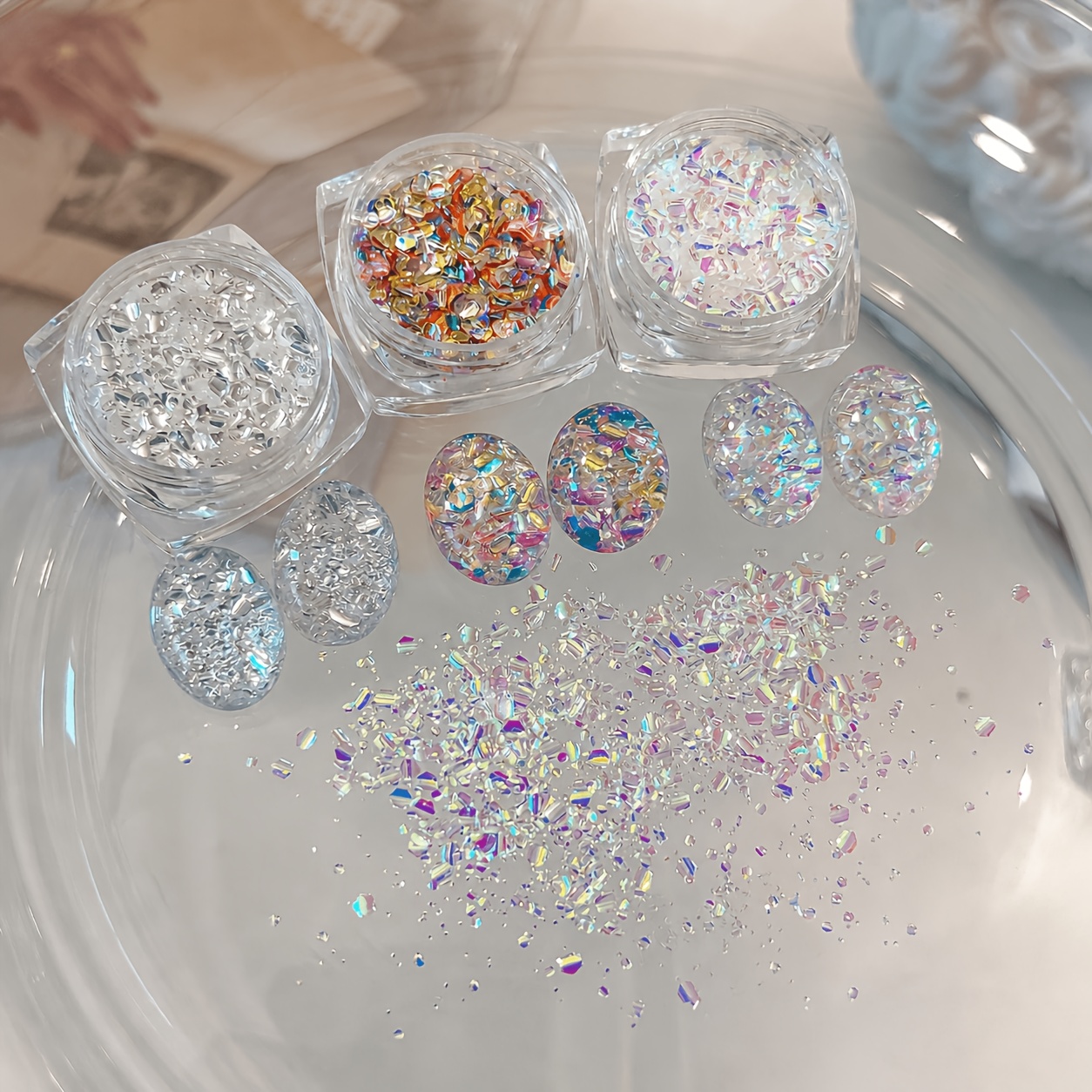 3-pack Iridescent Laser Nail Glitter Flakes, Rainbow Glitter, Nail Art Decorative Sequins, Diy Nail Polish Embellishments