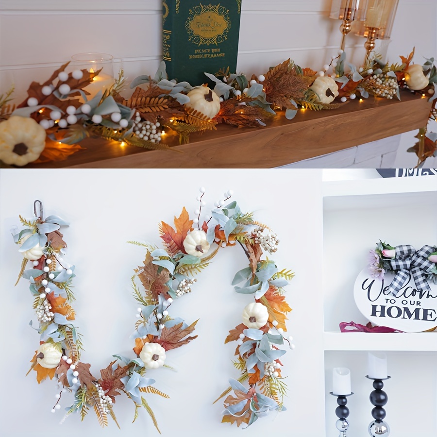 

Autumn Garland Decor With Pumpkins And - Unlit Metal And Plastic Fireplace , Thanksgiving Party Home Decoration Accessory, No Feathers