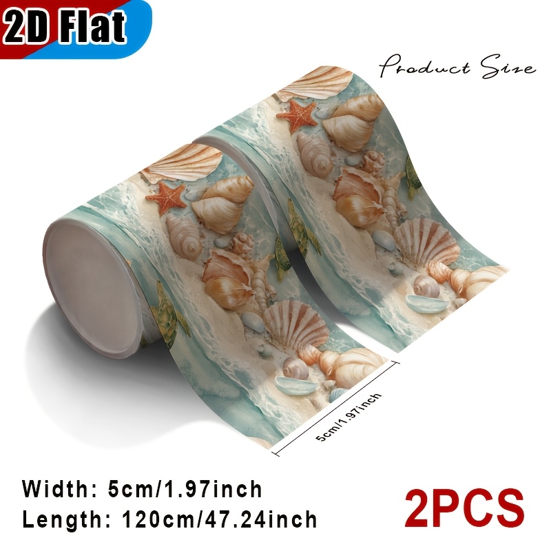 TEMU 2 Rotoli di Nastro Sigillante Autoadesivo Rimovibile in PVC per Cucina e Bagno, Motivo Marine con Marine e , Striscia Stacca e Attacca Chiaro,