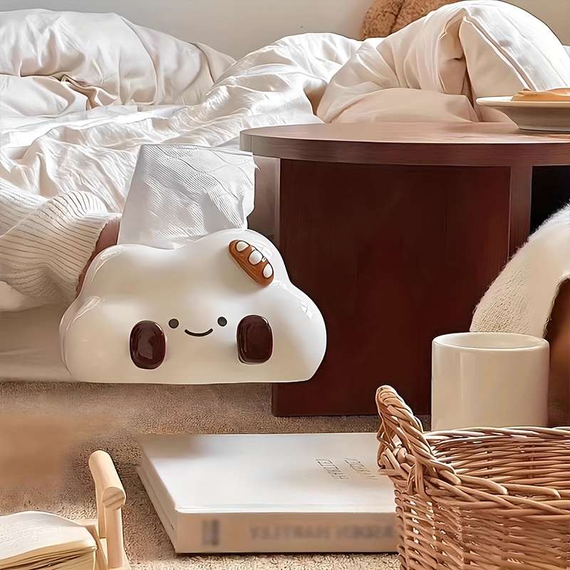 1pc cute cartoon cloud ceramic tissue box cream style   desktop tissue box light luxury high end tissue storage suitable for home decoration living room bedroom tissue storage desktop ornament bathroom tissue box gift Product details 8