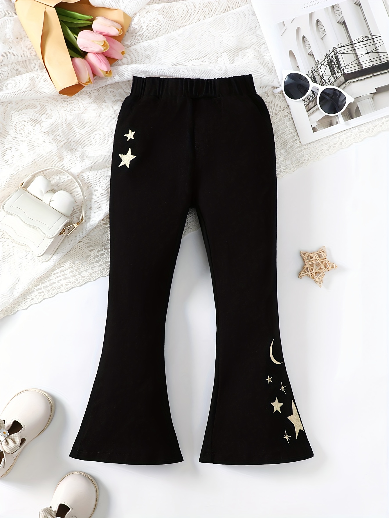 Toddler Girl Elegant Stars Print Flared Pants