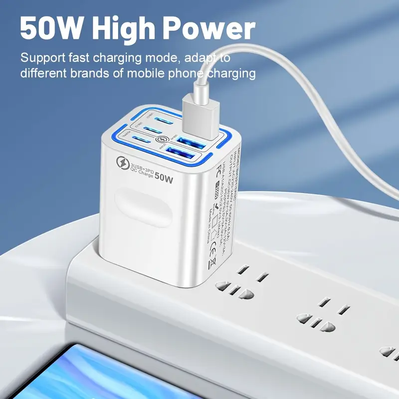 3 pack total 50w 6 ports mobile phone fast charging adapter for iphone for samsung 3pd 3usb charger adapter us plug travel charger wall charger Product details 2