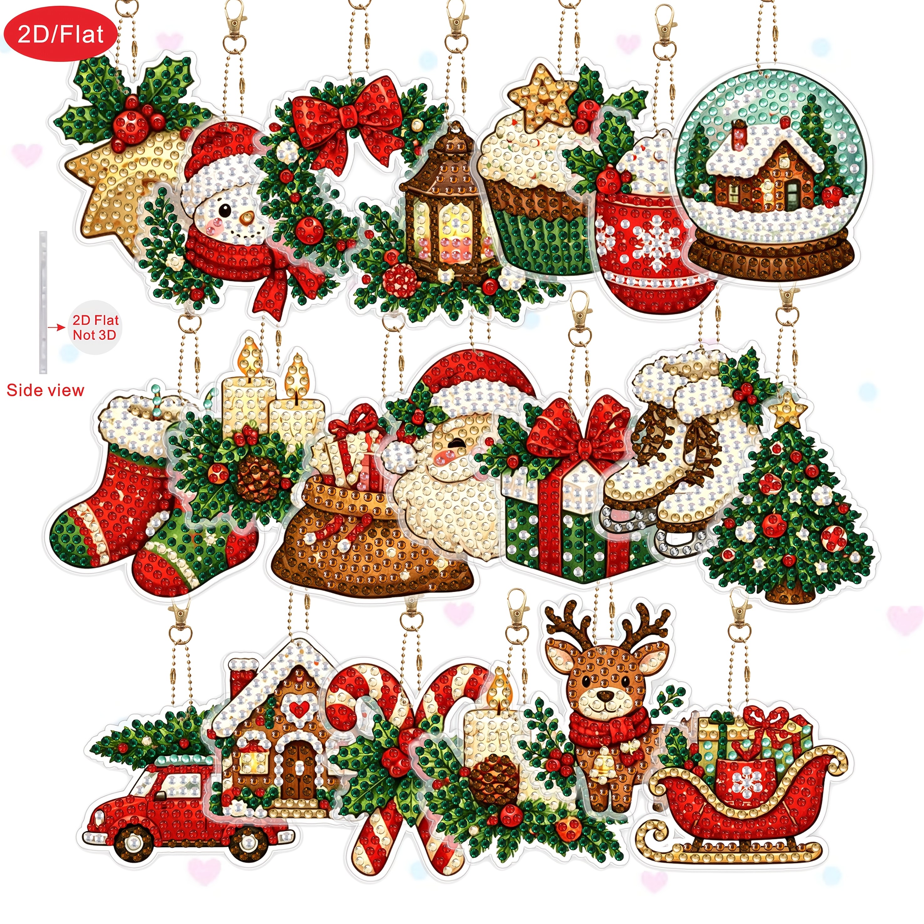 TEMU 2d/flat 20 Classic Christmas Style Diamond Painting Art Keychains, Creative Hanging Decorations, Suitable For Adult 5d Double-sided Rhinestone