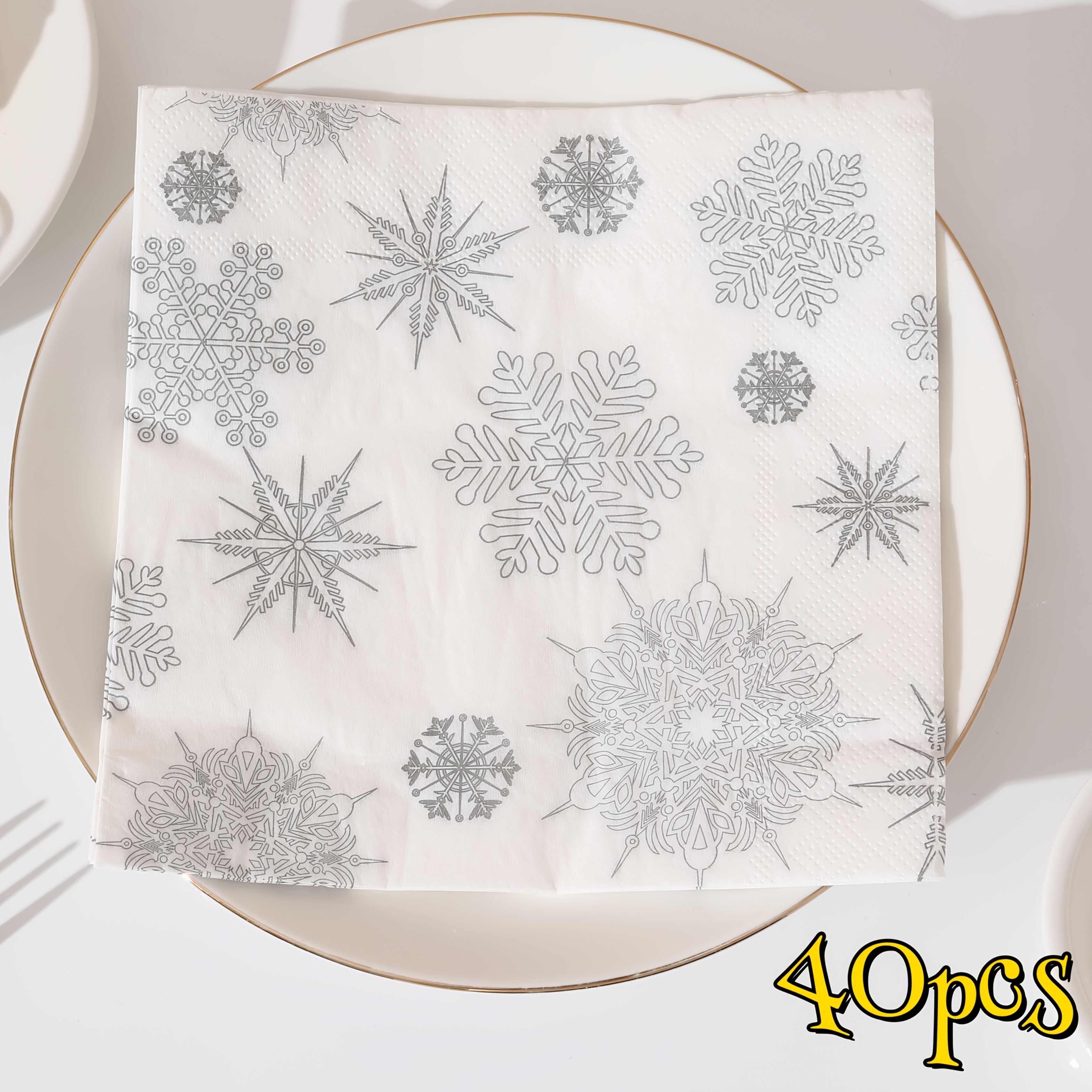 TEMU 40pcs Exquisite Christmas Golden And Silvery Snowflake Printed Pattern Napkins - Christmas Napkins, Christmas Party Tableware Decoration, Party