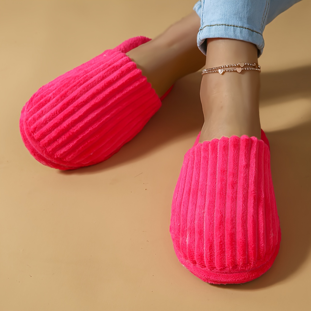 

Solid Color Home Warm Slippers, Soft Sole Lightweight Fuzzy Backless Shoes, Non-slip Plush Mute Shoes