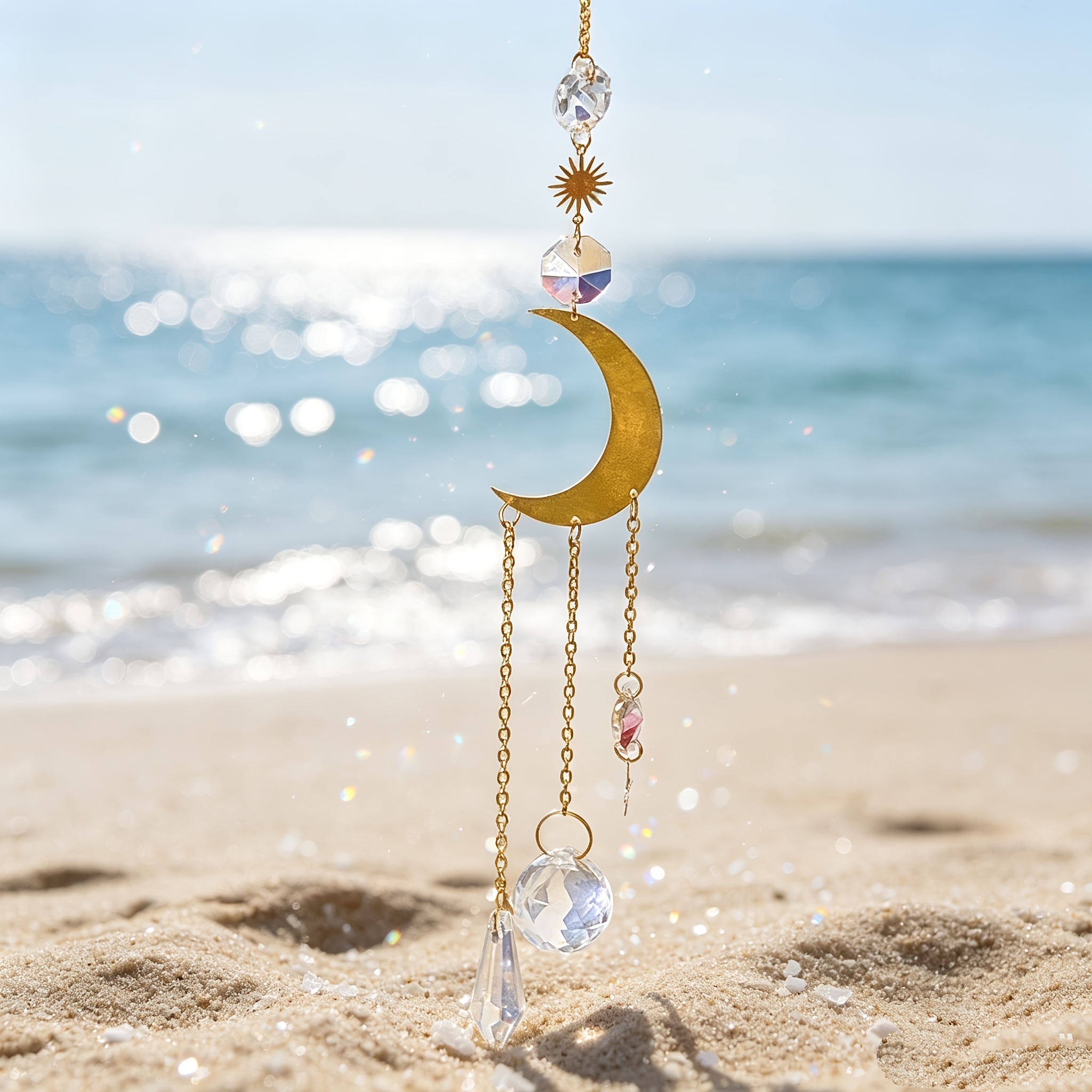 TEMU Gouden Zon Ster Zonvanger Hangend Ornament, Multi-Geslepen Prisma Raam Hanger, Essentiële Decoratie voor Binnen en Buiten, Auto