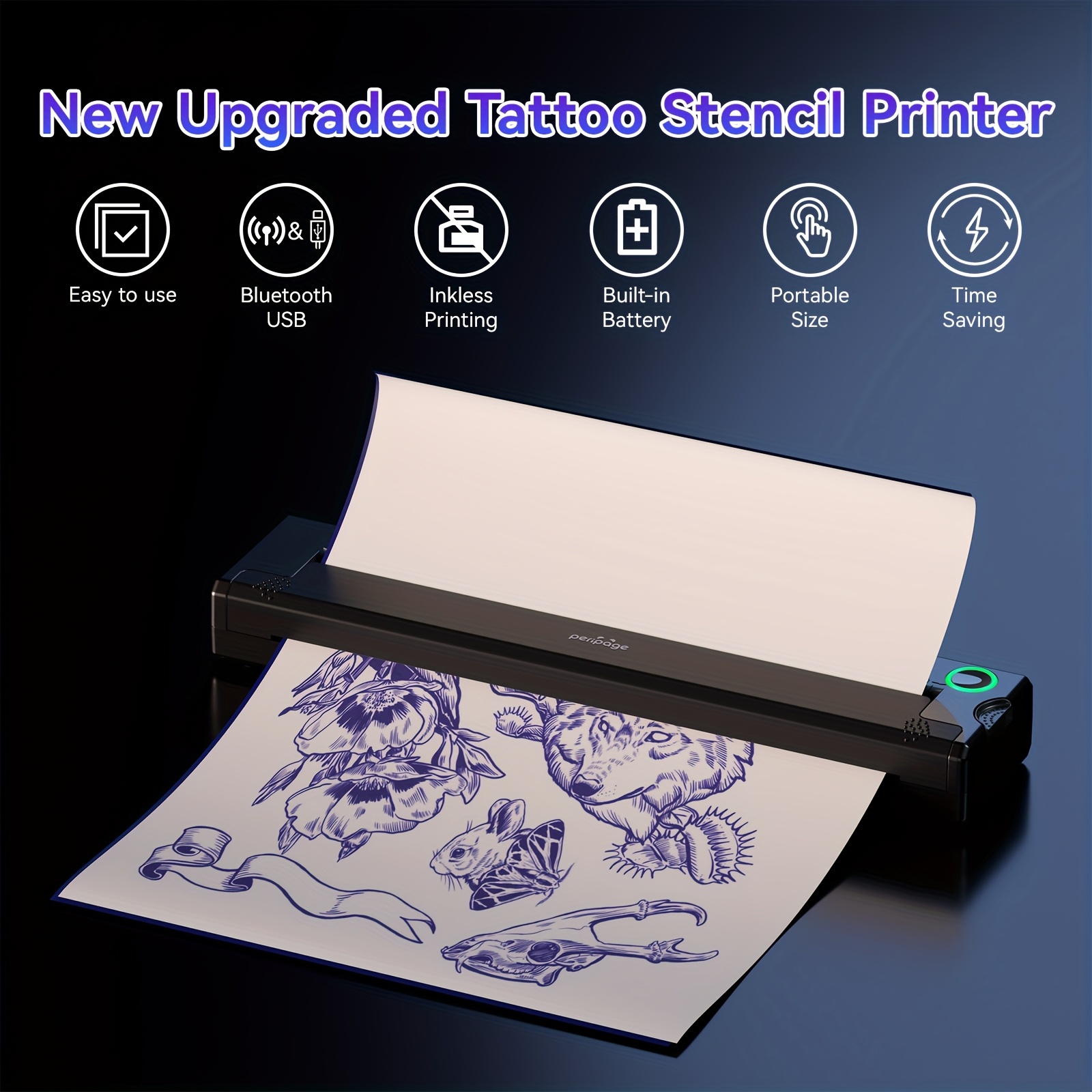 trådlös p90 tatueringsschablonprinter, termisk tatueringsmaskin med tatueringsskisspapper, portabel tatueringstryckarkit kompatibel med telefon, surfplatta & pc - kontors- & skolmaterial - Temu