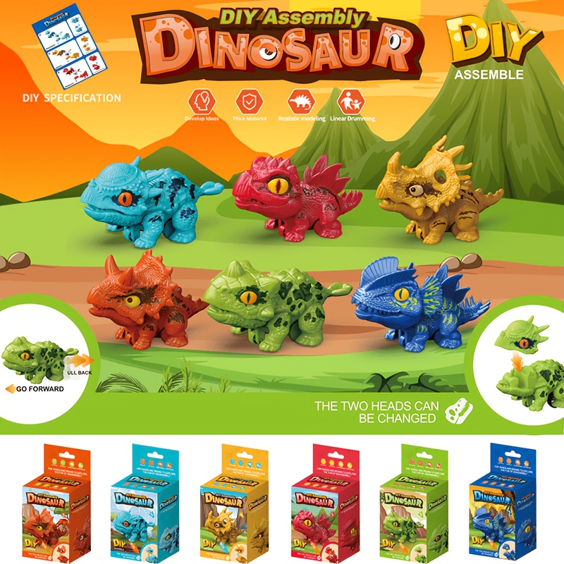 Assembly Dinosaur Scooter, Interchangeable Head Mini Dinosaur Model Toy