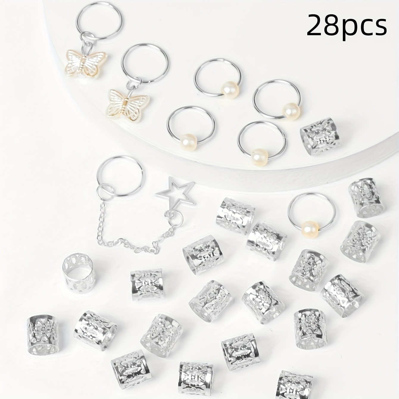 TEMU 28pz Polsini per , Ciondoli per Capelli Gioielli per Dreadlock Anelli per Decorazioni per Gioielli per Capelli Accessori per Dreadlock Pendenti