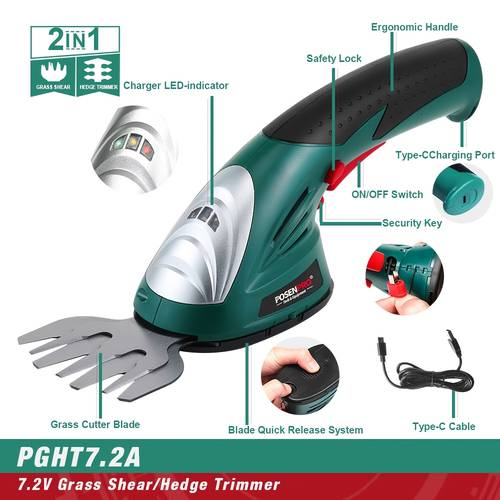 wiederaufladbare akku-grasschere, 2-in-1 hand-haarschneider mit austauschbaren klingen, 2000mah tragbares elektrisches gartengerät zum trimmen von rasen, hecken, sträuchern