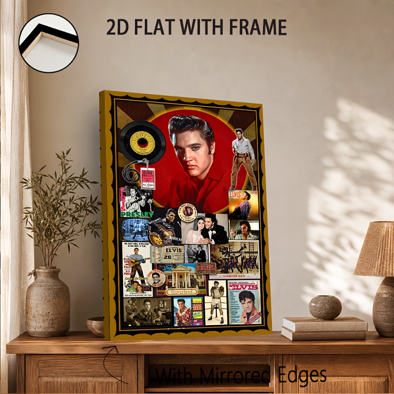 TEMU 2D-Flach, . 2D-Flacher Collage-Druck Gerahmte Leinwandmalerei Retro-Pop-Art Ikonischer Musikstar-Montage-Wandkunst Aufhängefertig Wohnzimmer