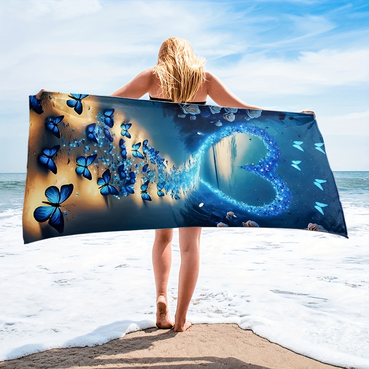 

1pc Butterfly Pattern Beach Towel, Microfiber Soft Absorbent Quick Drying, Suitable For Yoga, Tourism, Swimming, Beach, Fitness, Camping