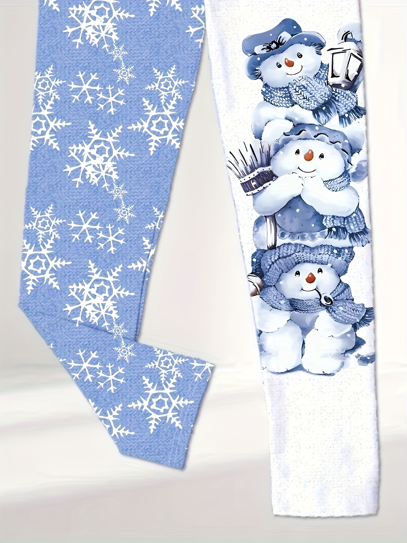 Meisjes Kerst Sneeuwvlok & Sneeuwpop Leggings - Blauwe Winterthema Strakke Broek met Witte Sneeuwpop Print, Geschikt voor Alle Seizoenen voor Feestjes & Spelen - Wasmachinebestendige Tights