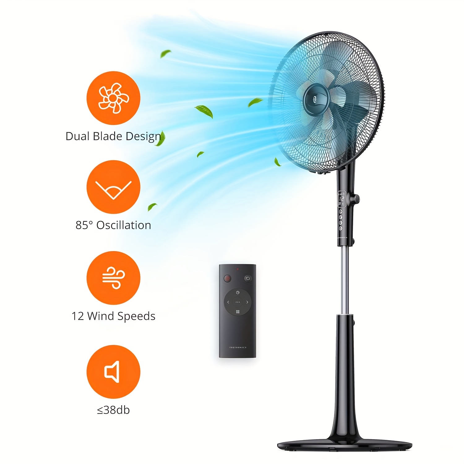 

16" Adjustable Oscillating With Remote, 12-speed, 3-modes, Less Noise Cooling Fan, Black (tt-tf010)