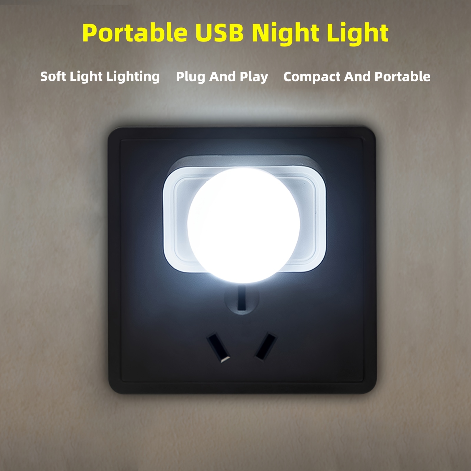 Mini Lámpara de Noche USB con Color Blanco Cálido, Lámpara de Lectura Ojo de Perro, Enchufe USB para Cargar el Ordenador y Batería Externa, Luz Nocturna LED