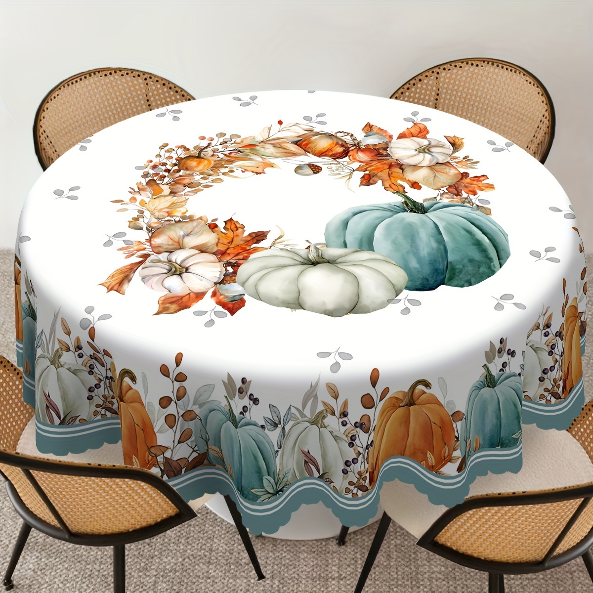 

Autumn Harvest Tablecloth - Pumpkin, Maple Leaf & | Stain-resistant, Waterproof Polyester | Perfect For Thanksgiving & Fall Decor | Rectangular/round Options