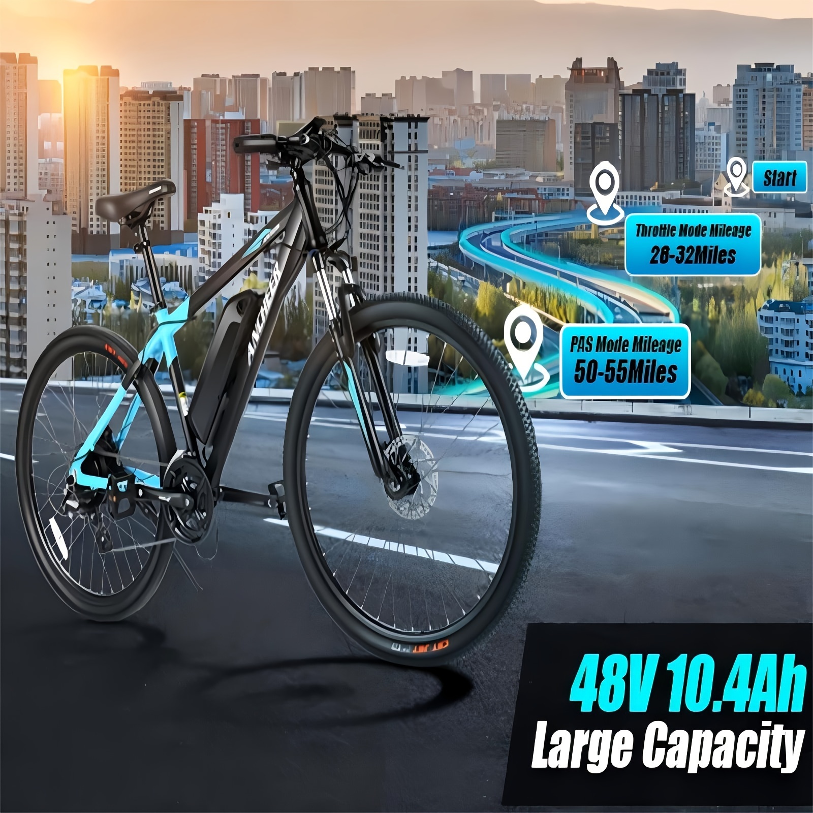 Electric Mountain Bike Men Adults 48 .4ah Removable Temu