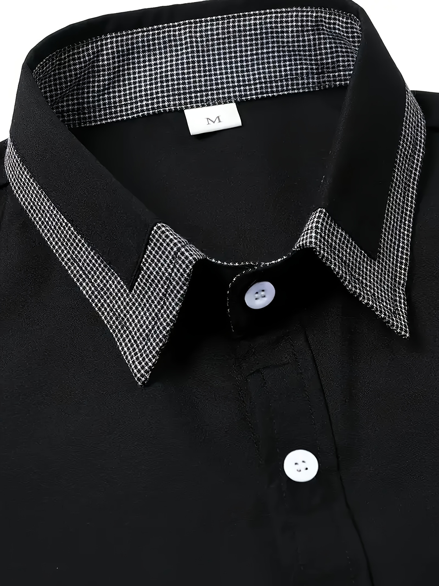 mens black dress shirt polyester blend regular fit solid - Temu