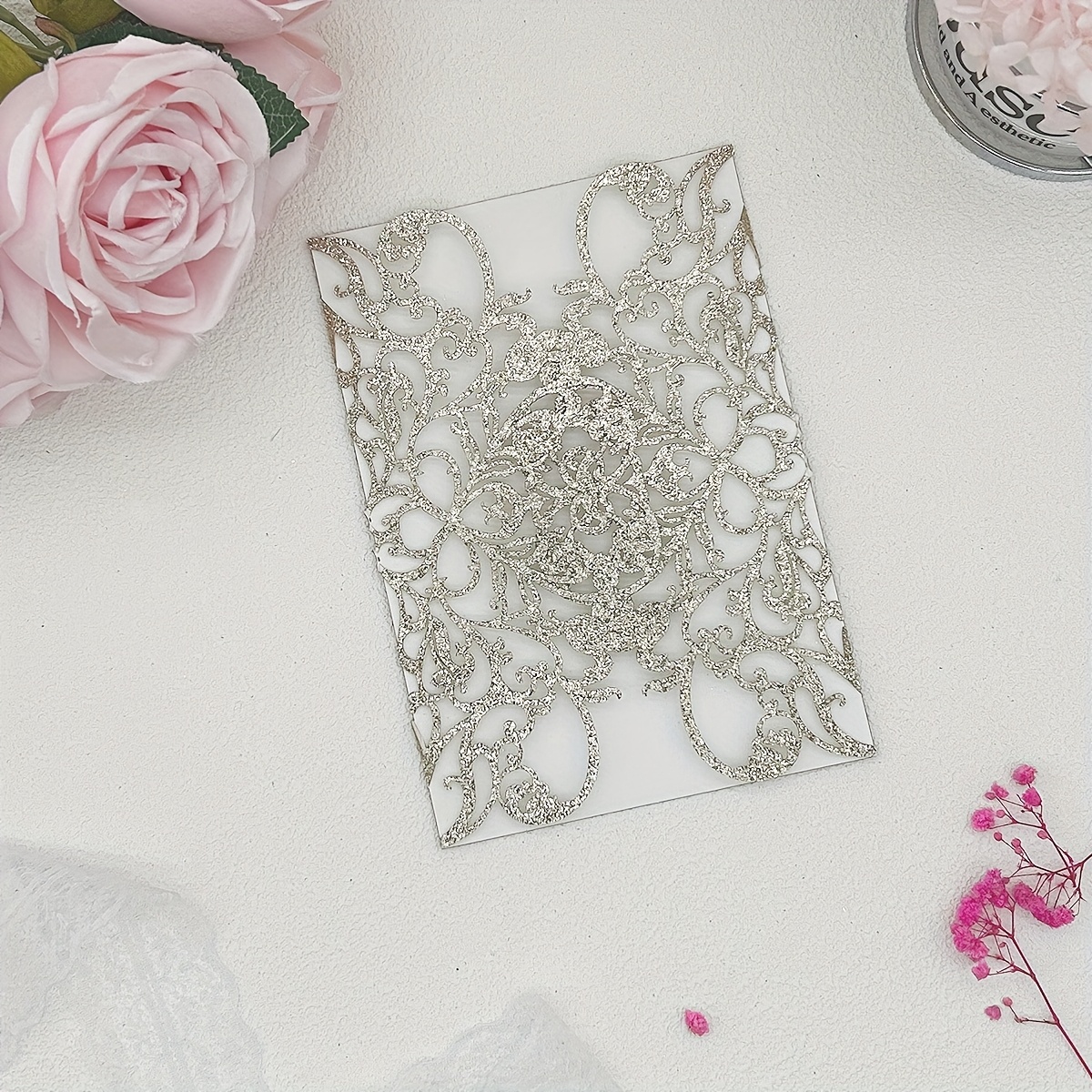 TEMU 25/50 pièces Invitations de Mariage Élégantes Découpées au Laser avec Accents Pailletés - Papier Premium, Design Découpé Détaillé, Options