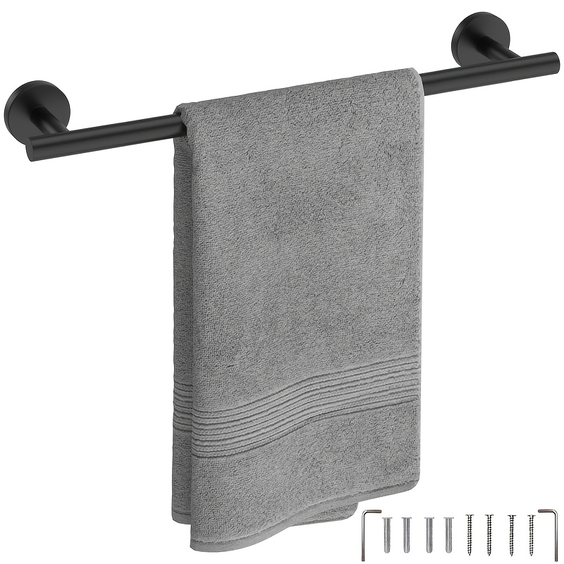 TEMU Barre de serviette noire mate, support de serviette mural de salle de bain de 15,75 pouces, barre de serviette épaissie en acier inoxydable avec