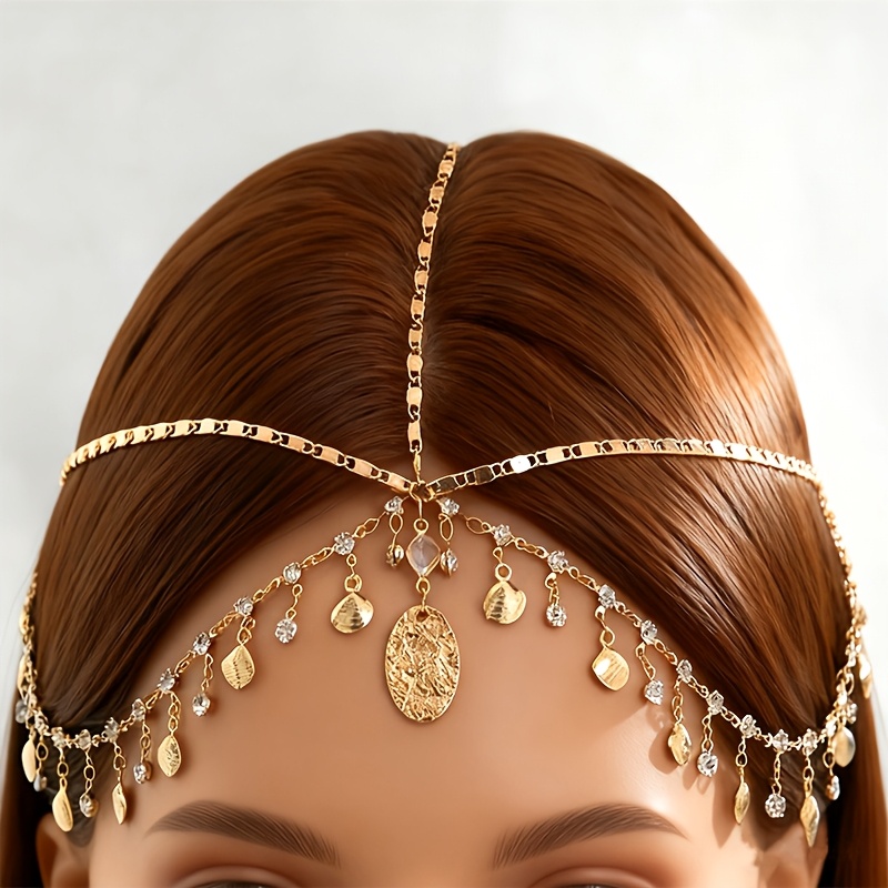E-shop Kopfschmuck für Damen im europäischen amerikanischen exotischen Stil mit mehrschichtigem Jakobsmuschel-Anhänger Quaste, geometrische Kette mit