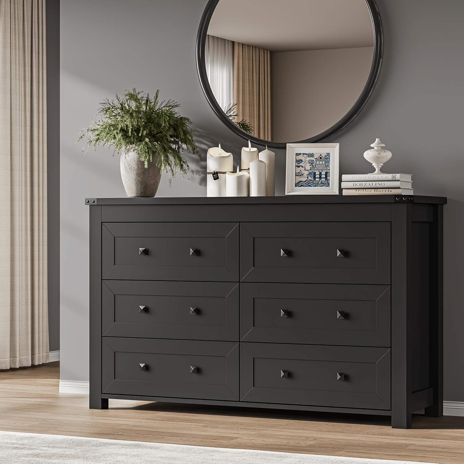 TEMU 6 Drawers Dresser For Bedroom, Wood Rustic Wide Chest Of Drawers, Storage Dressers Organizer For Bedroom, Living Room, Hallway