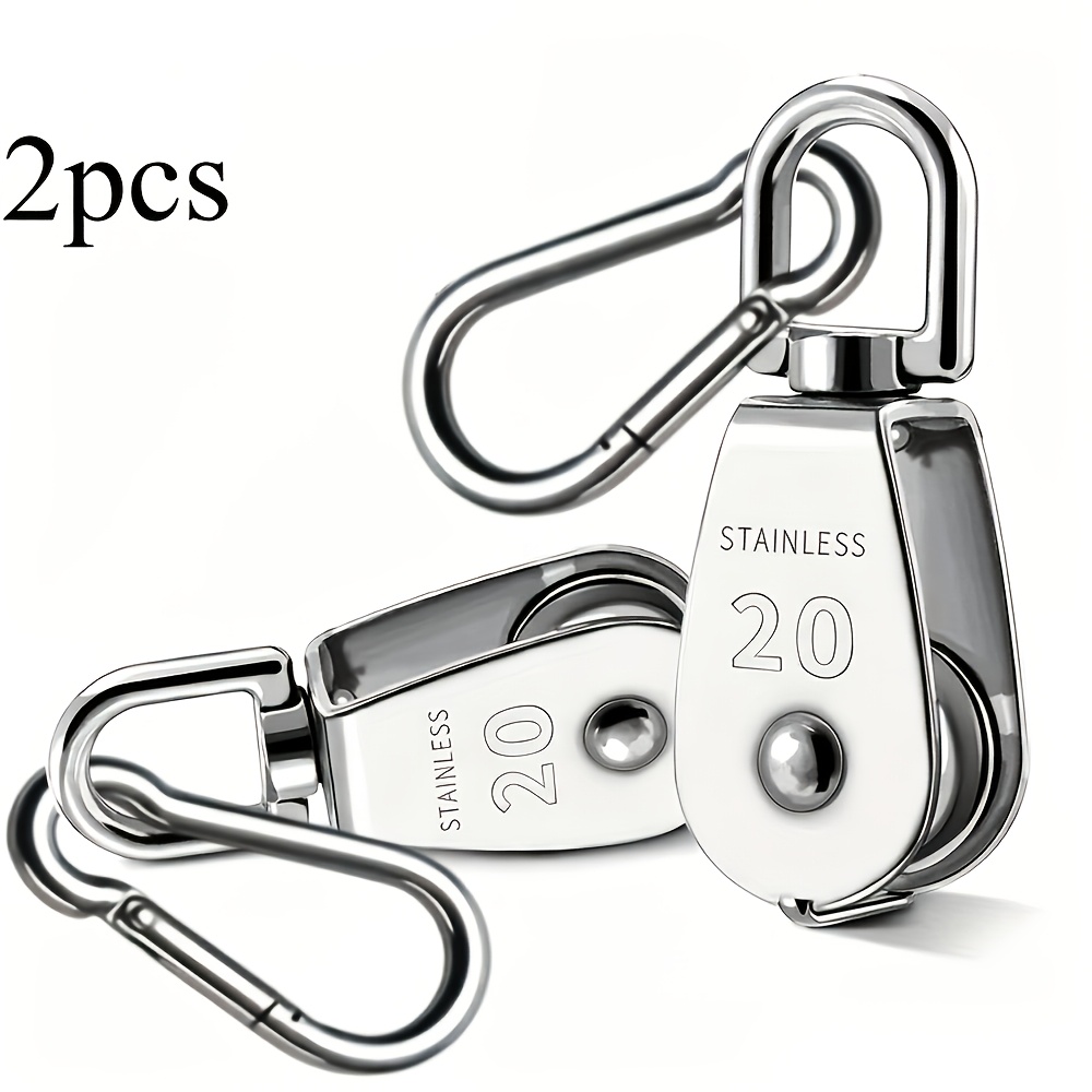 2 M20 Single Pulley Blocks With Spring Snap Hooks, Made Of 304 Stainless Steel, Featuring -degree Swivel Design, Suitable For Indoor, Outdoor, And Garden Gardening Use