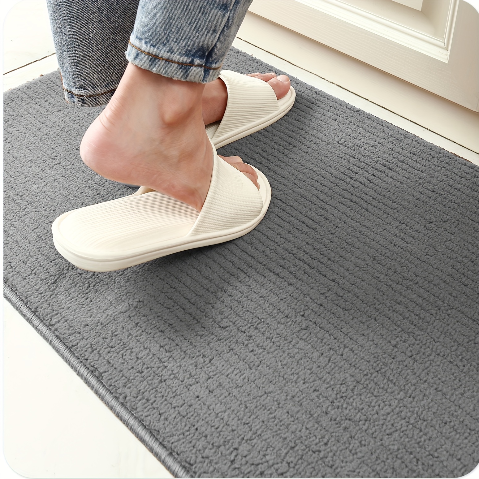 Kitchen Rugs 24" X 84", Non-Slip Machine Washable Kitchen Runner Rugs Floor Mats, Absorbent Comfort Standing Mats For Kitchen, Sink, Laundry And Hallway, Rolled Packaging, Light Grey & Dark Grey