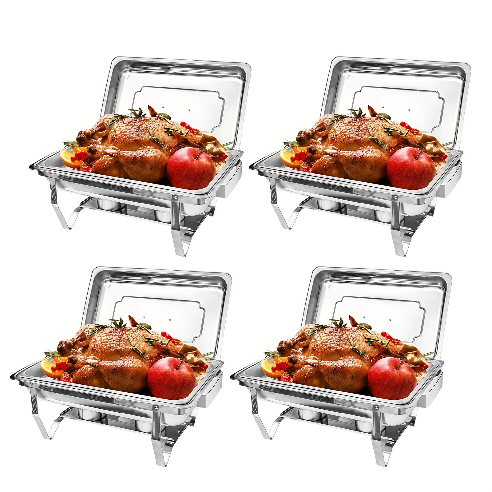 TEMU Chafing Dishes For Buffet 4 Pack, 408 Grade Stainless [ultrasonic Mirror Polishing] Chafing Dish Buffet Set 9qt, [rolled Protection] Buffet