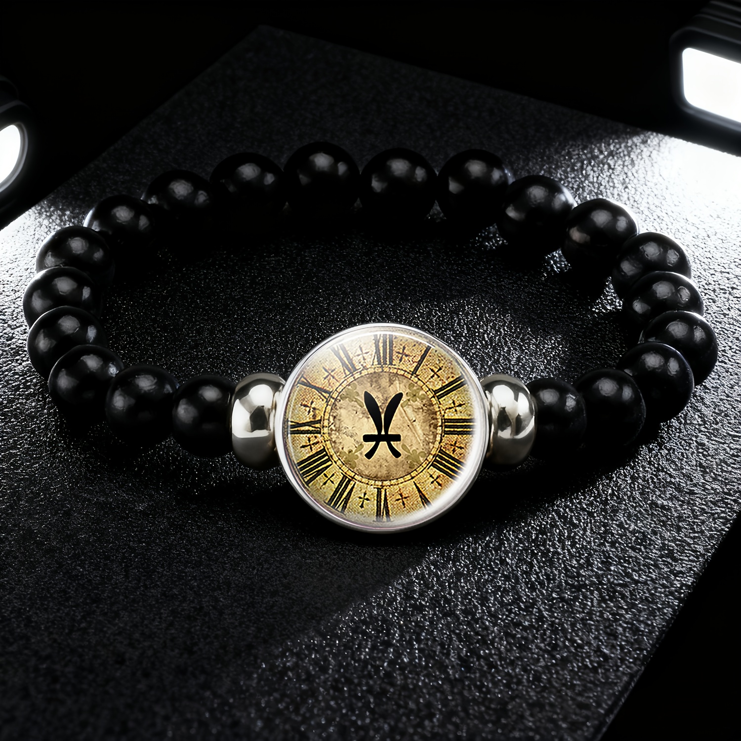 Vintage Roman Numeral Clock Dial Bead and Chain Bracelet