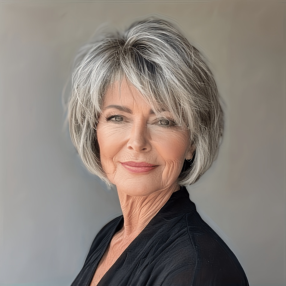 TEMU Women's Human Hair Wig Suitable For Daily Wear And Parties - Short Bob Wig With Bangs, , Straight Hair Density, Machine-made Bob Hairpiece For