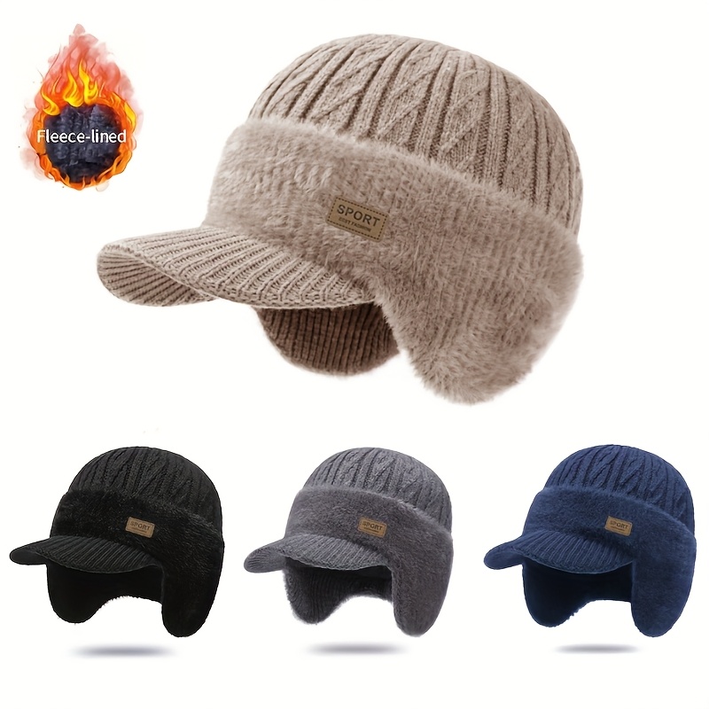 Bonnet d'hiver pour homme avec polaire | Beige/gris/noir/bleu marine/marron charbonneux épais et chaud, rabat d'oreille, pliable et résistant au froid pour le ski et les activités de plein air - Hiver décontracté durable, tissé