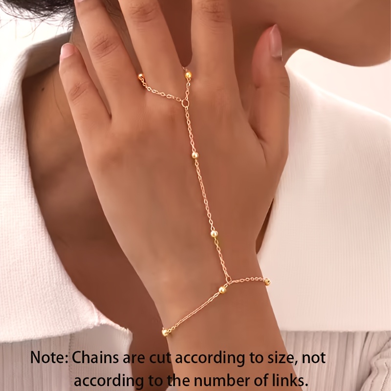 1pc Fashion Easy Golden Bead Chain Ring Wrist Chain Valentine's Day Christmas Birthday Gift For Girlfriend, Daily Wear Jewelry Accessory For Women
