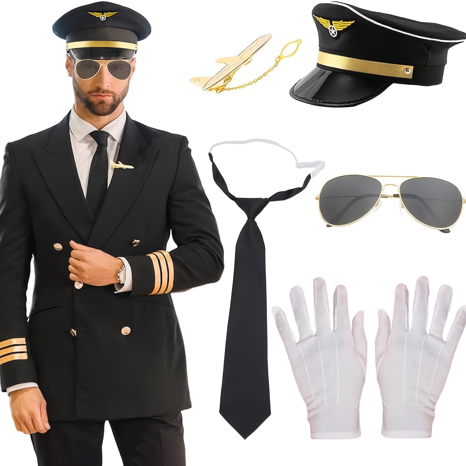 

Laventy Costume Airline Captain Costume Dress Up Accessories Captain Hat Chauffeur Hat