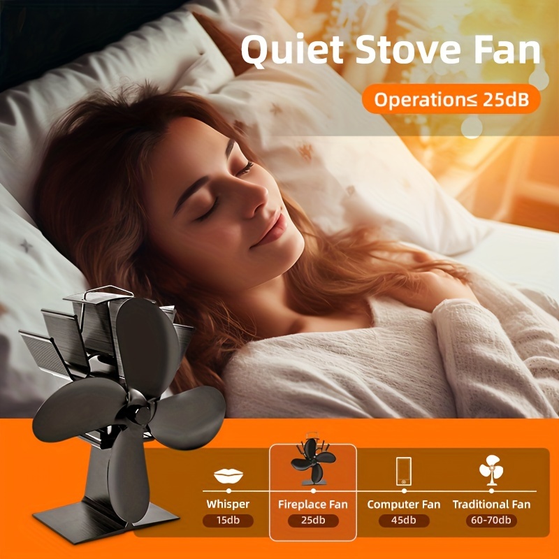 1pc alloy steel heat powered wood stove fan with 4 blade exhaust portable air circulation fan for gas pellet wood burner compatible with buddy heater no electricity required   details 1