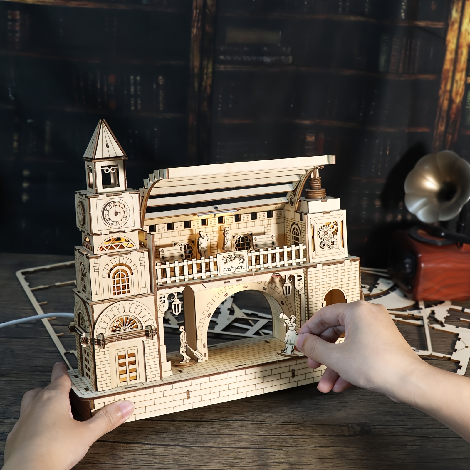 Image of 3d Wooden Puzzles For Iconic Clock Tower Model Kit Train Station With Track Birthday Christmas Gift For Women Age 14+