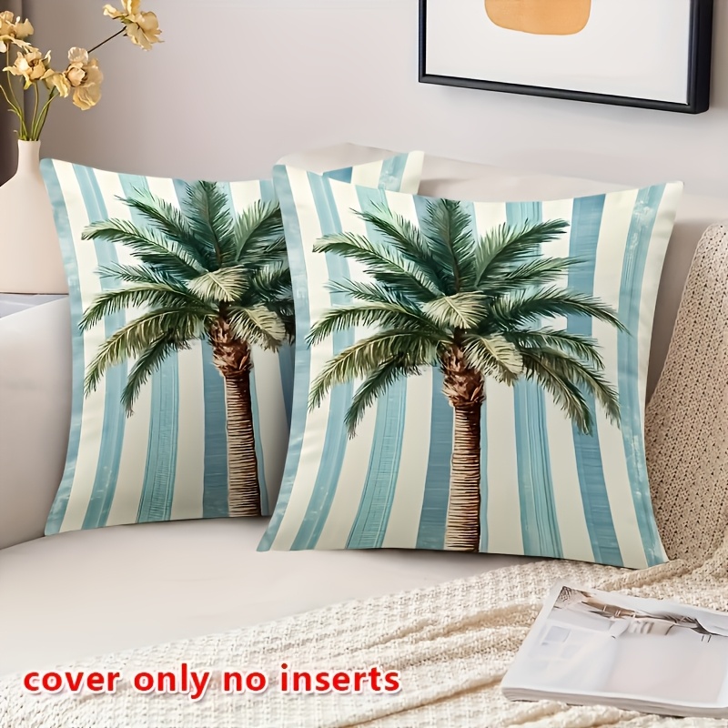 TEMU 2pcs Double-sided Vintage Modern Hampton Palm Tree Pillowcase - Soft Short Plush Material, Zipper Closure, Machine Washable, Suitable For Sofa,