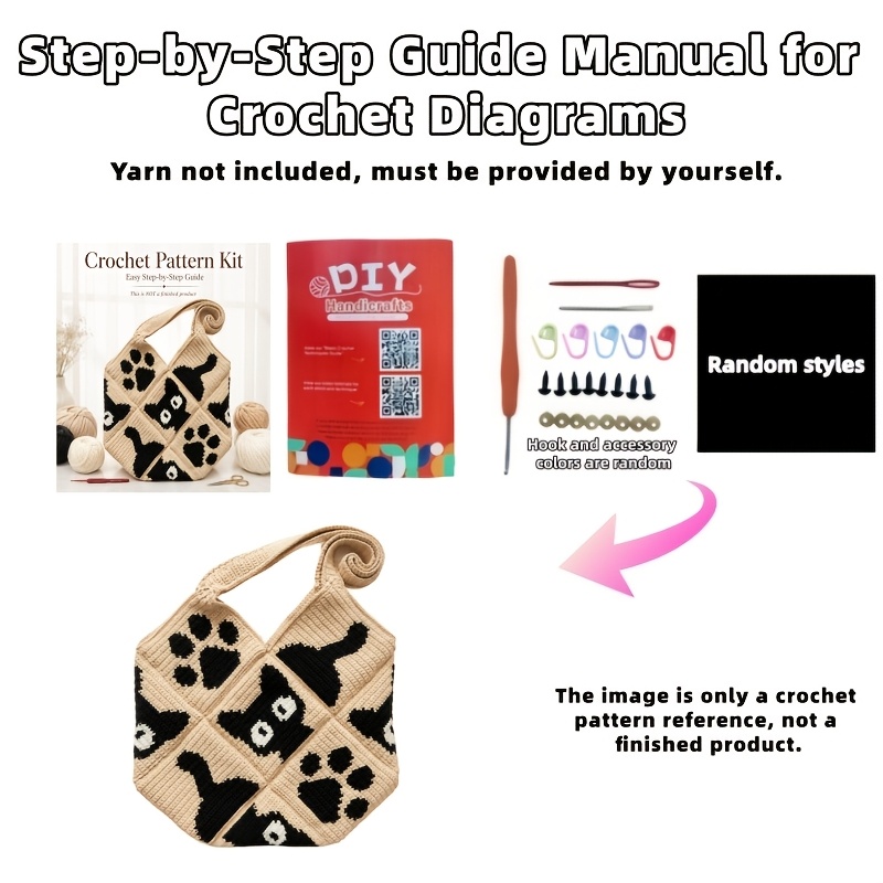 TEMU Crochet Diagram Manual – Cat Handbag , Detailed Tutorial, Includes Crochet And Additions, Not A Finished Product, Does Not Include Yarn