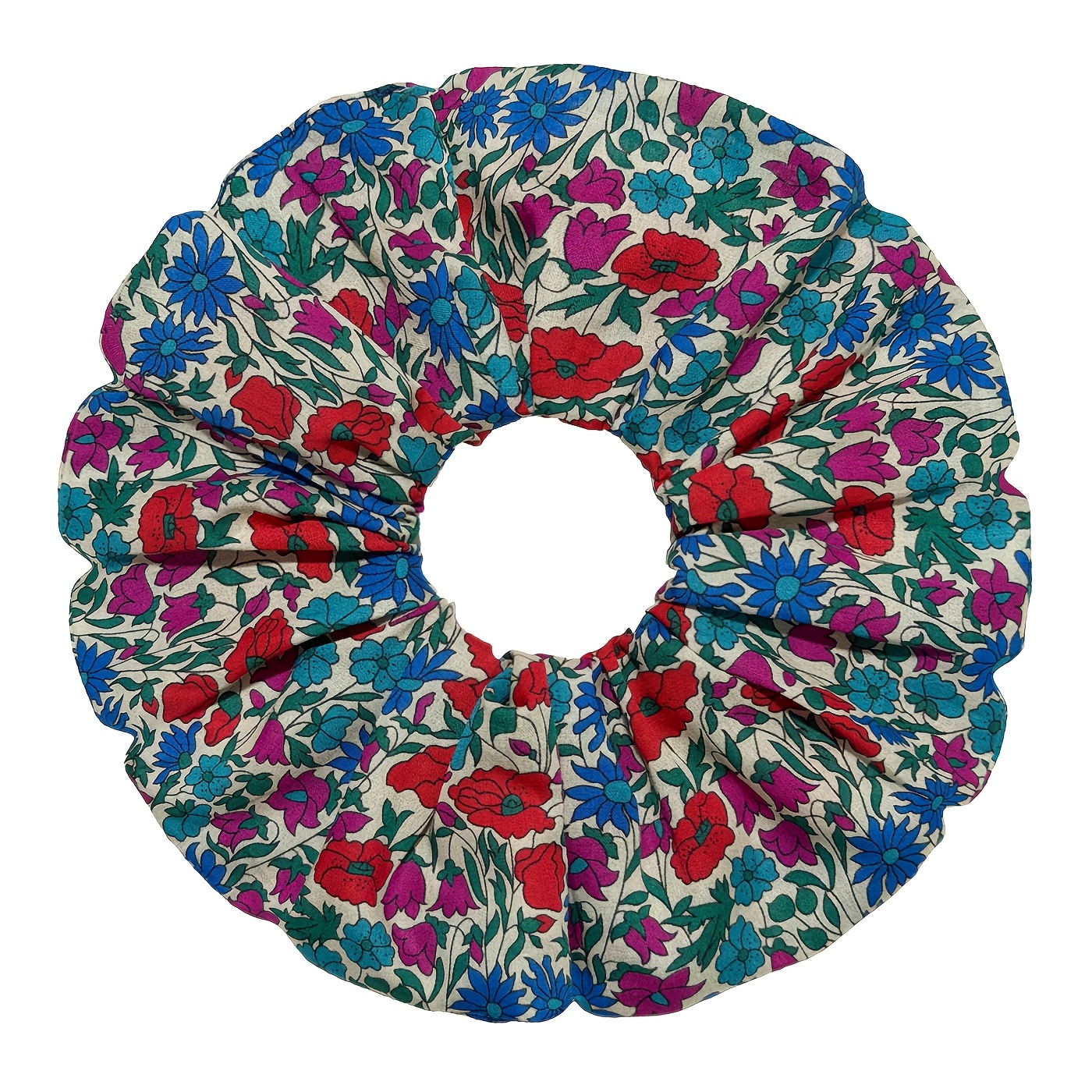 TEMU Style 2026 Floral Print Scrunchie For Women, Large Hair Tie, Fabric Fashion Hair Accessory, Versatile Bow, High-elasticity Printed Hair Tie