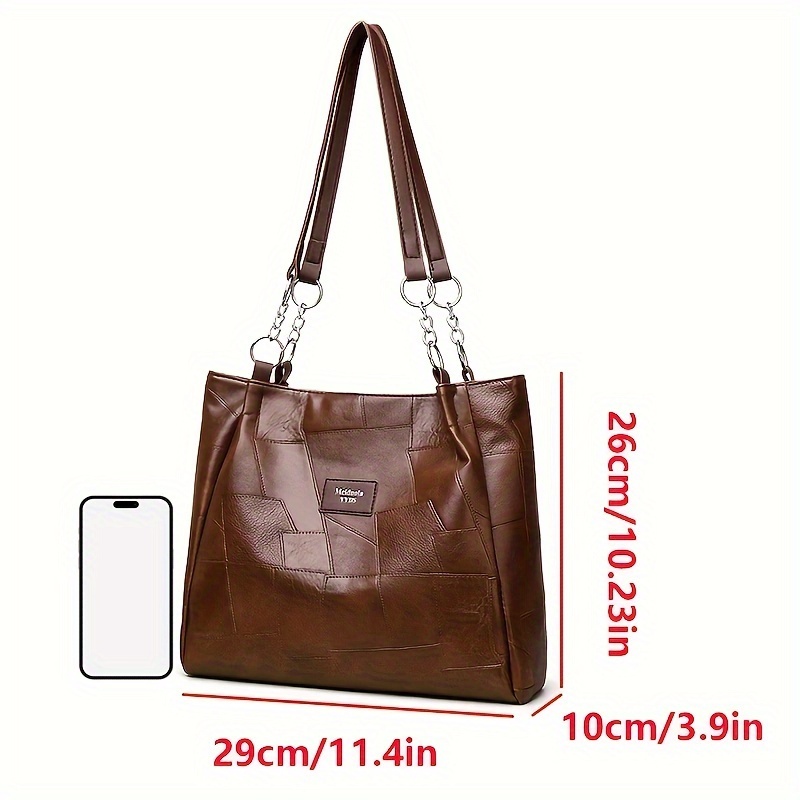 vintage tote bag for women large capacity work travel bag with   closure adjustable shoulder strap metallic chain detail durable polyester lining deep   Product details 7