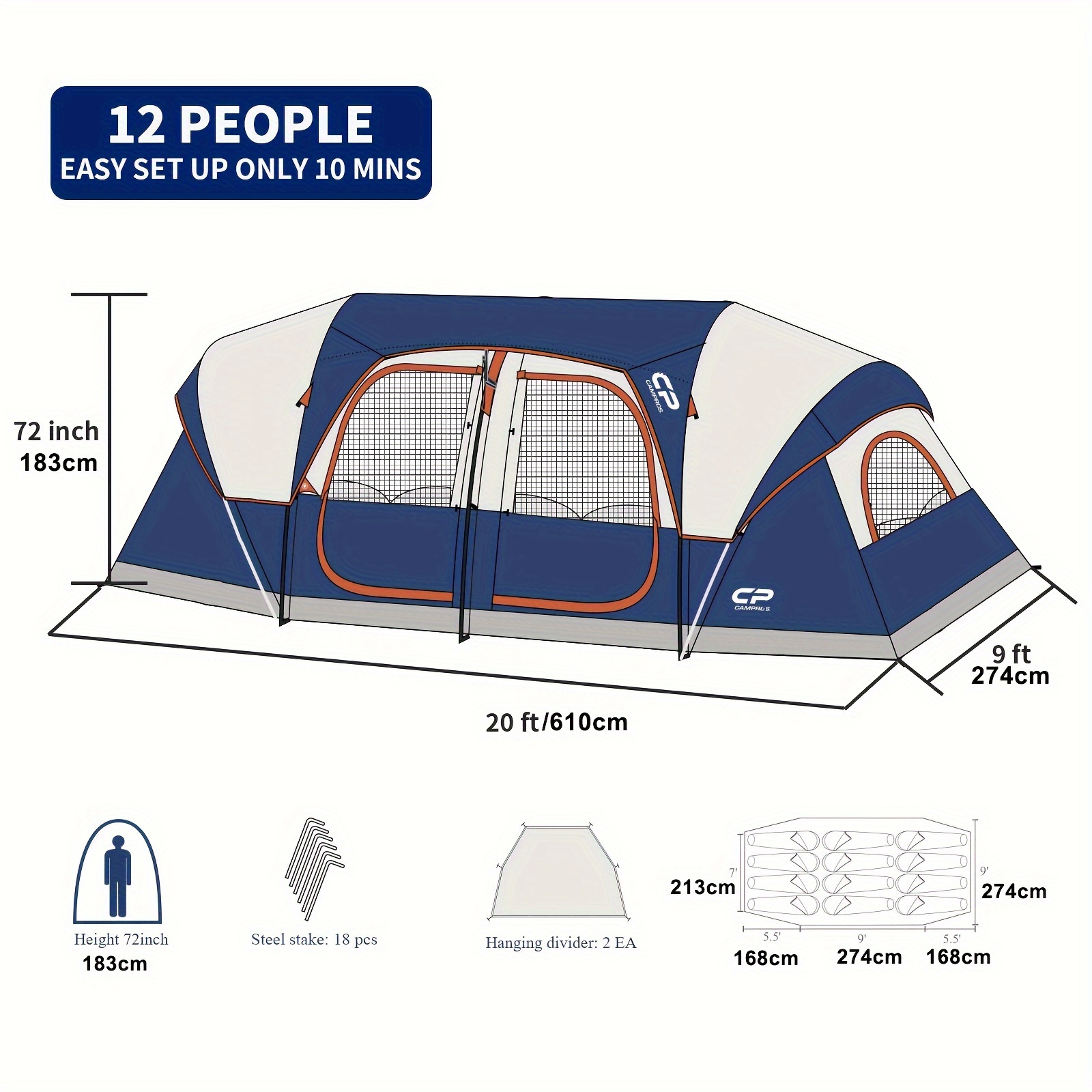12 person camping tents room weather resistant family Temu