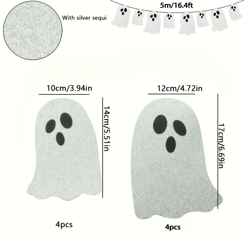 5-meter/16.4-foot 8pcs White Halloween Banner - For Prank Festival Theme Parties, Entrances, Homes, Rooms, Decorations - Autumn Festival Decorations And Photo Props