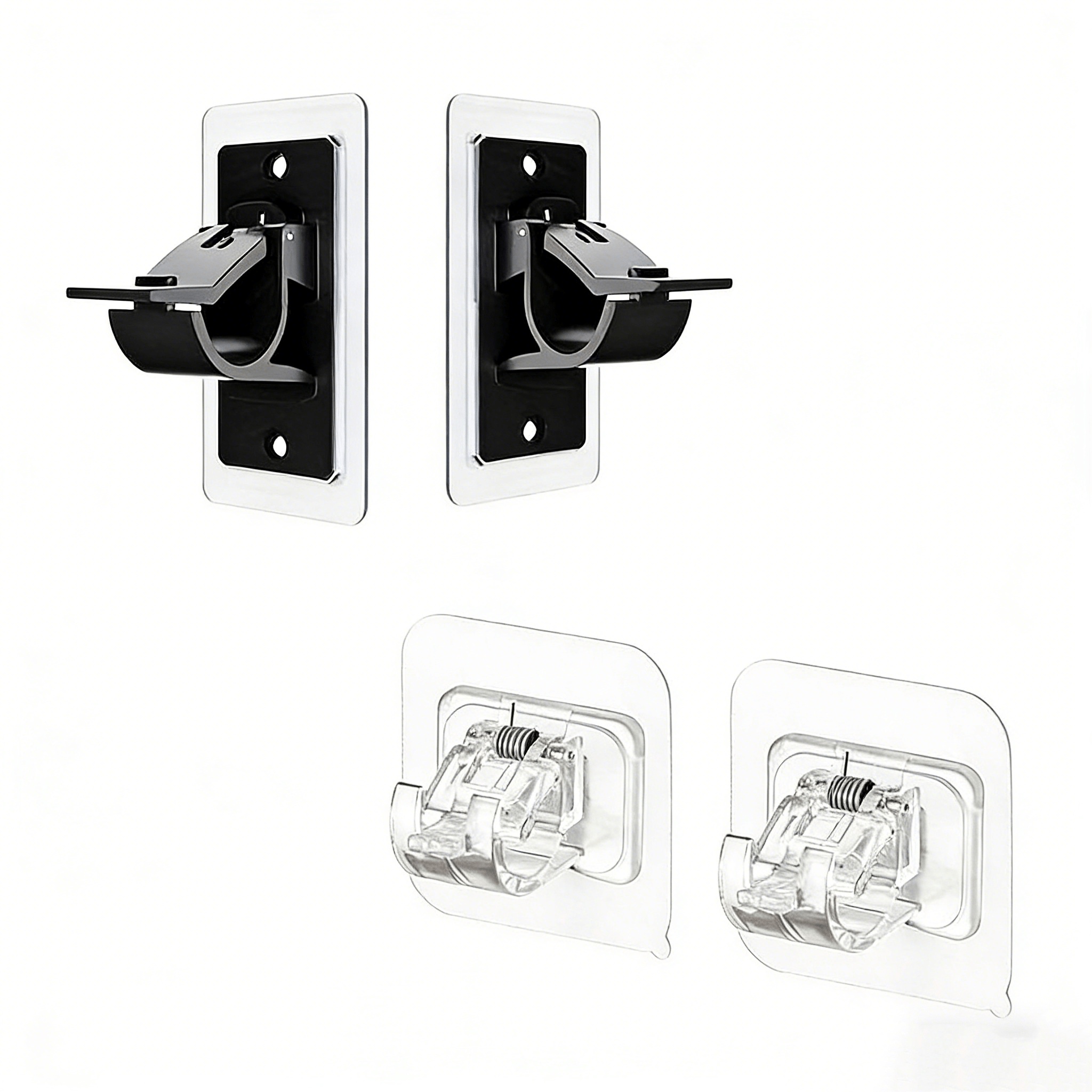 Image of 4pcs No-drill Curtain Rod Bracket Set, Self-adhesive Pet Curtain Rod Holders, Includes Nail-free Curtain Rod Hooks, Suitable For Bathroom And Living Room
