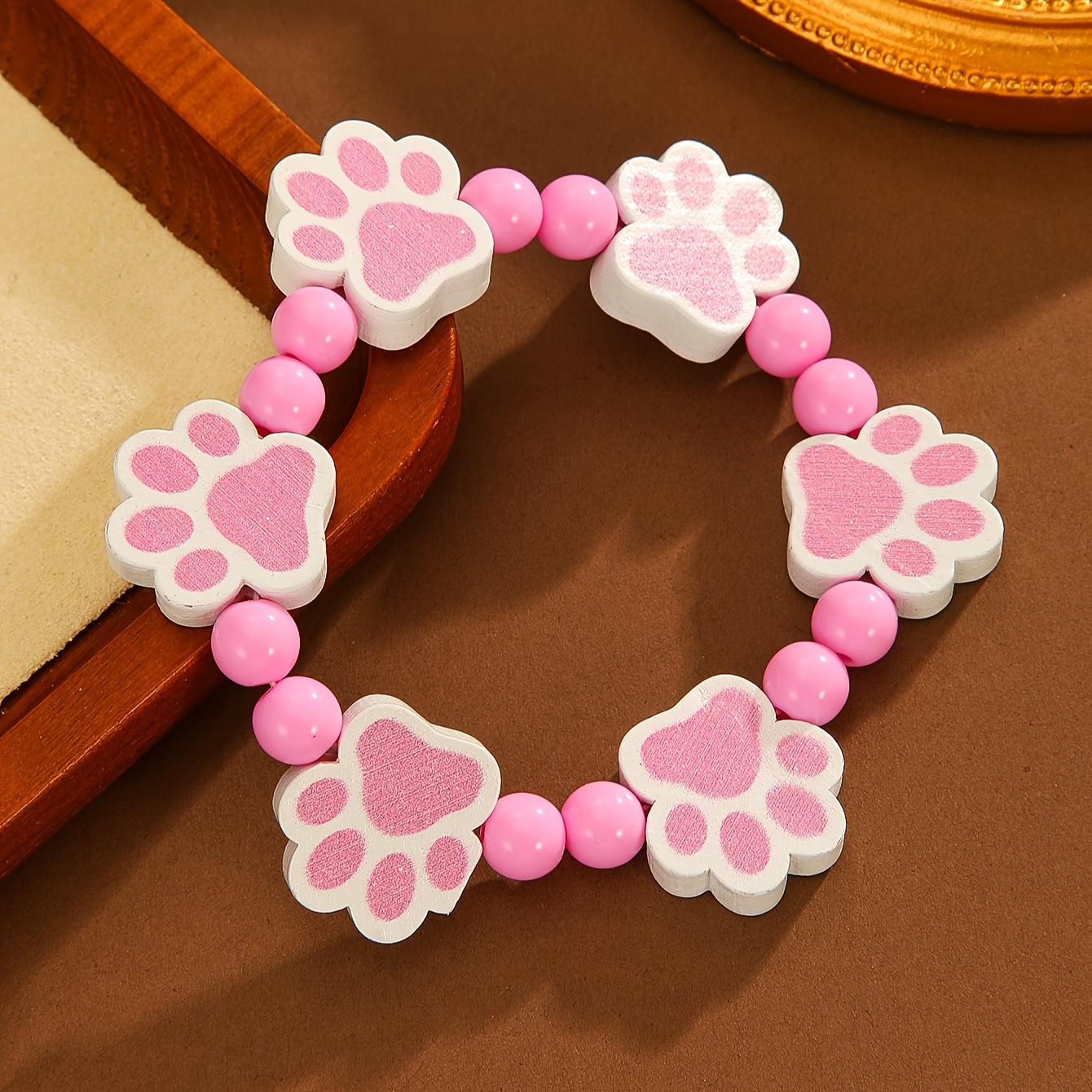Y2K Style Paw Print Bead Bracelet for Women