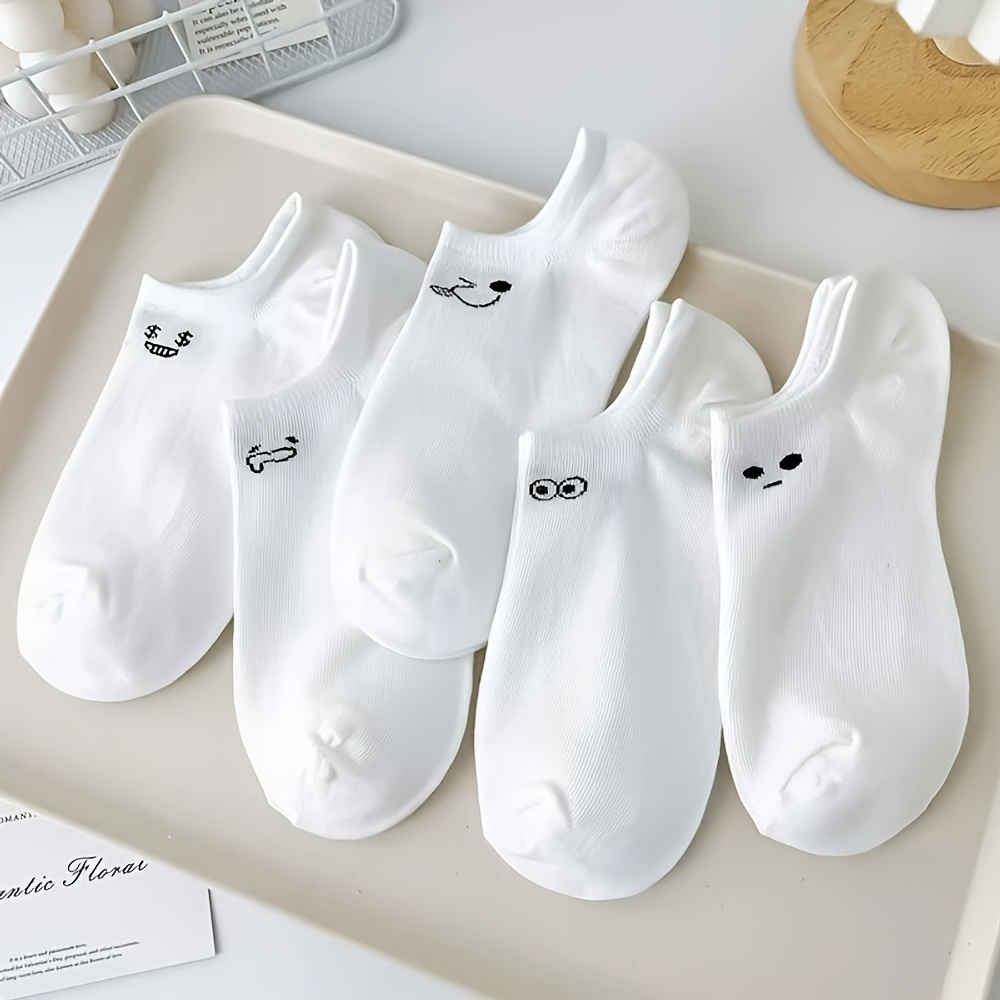 E-shop 5 Paar süße Damen-Slipper Socken mit Ausdruck, lässige Sport-Socken, bequem, atmungsaktiv, für alle Jahreszeiten geeignet, ideal für Frühling,