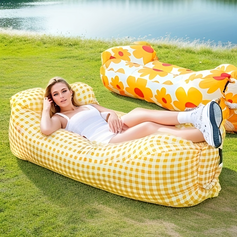 outdoor lazy inflatable sofa for nap beach chair portable air mattress for picnic camping inflatable mattress air bed for music festival sports & outdoors details 8