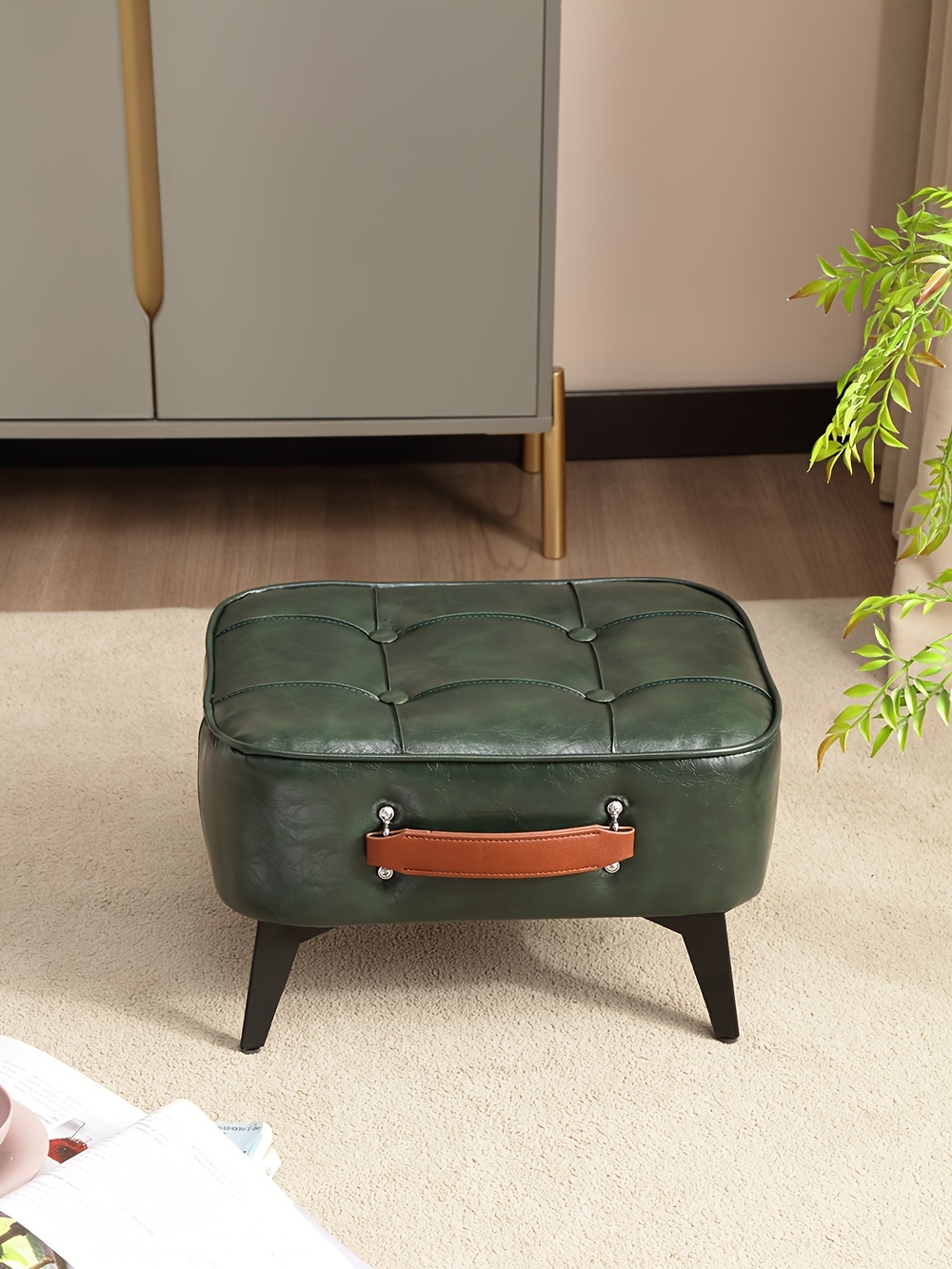 small footstool ottoman stylish and functional   leather footrest for extra seating in living room entryway or office details 5