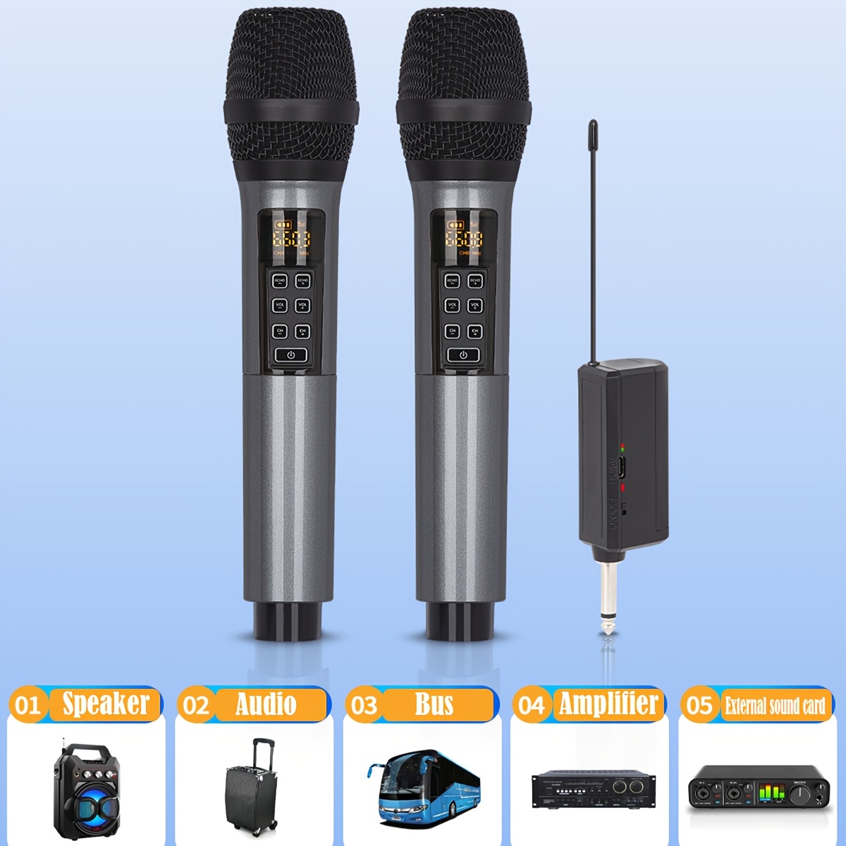 Bietrun Wireless Microphone Rechargeable Metal Dual UHF Cordless