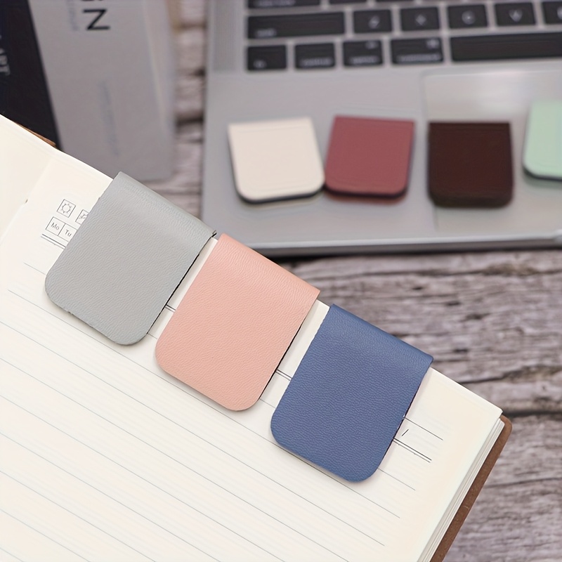 magnetic bookmark clip - pu leather page marker with strong magnet, pastel colors (light gray, pink, blue, brown, dark purple) - for books, journals, planners, laptop - ideal for students, office, professionals - elegant desk organizer accessory, magnetic bookmarks for books, professional   essential, modern bookmarks,  , smooth texture 0