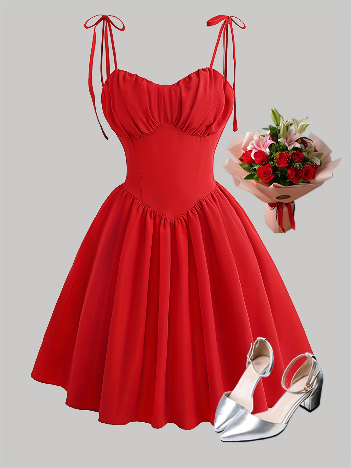 Women's Solid Color Spaghetti Strap Tie-Waist Wrap Dress